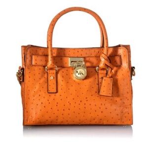Michael Kors Hamilton EW Satchel in Tangerine Ostrich-Embossed Leather